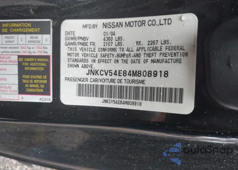 2004 Infiniti G35 z USA, uszkodzony, nr VIN JNKCV54E84M808918